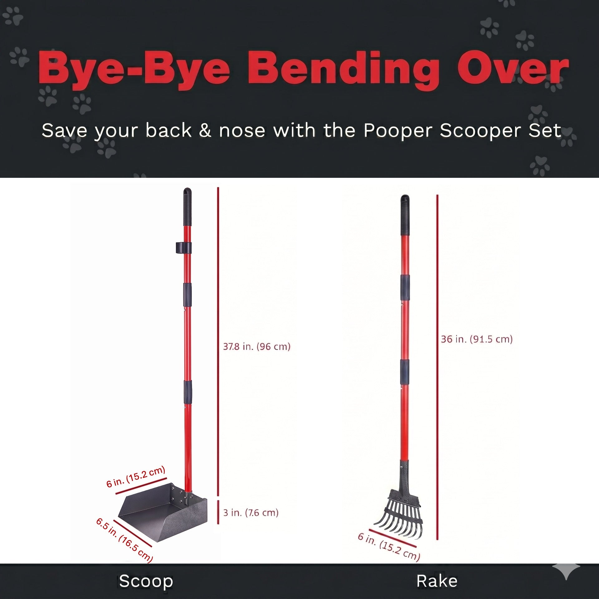 Pawler Pooper Scooper for Small Dogs | Long-Handle Rake &amp; Standard Tray Set