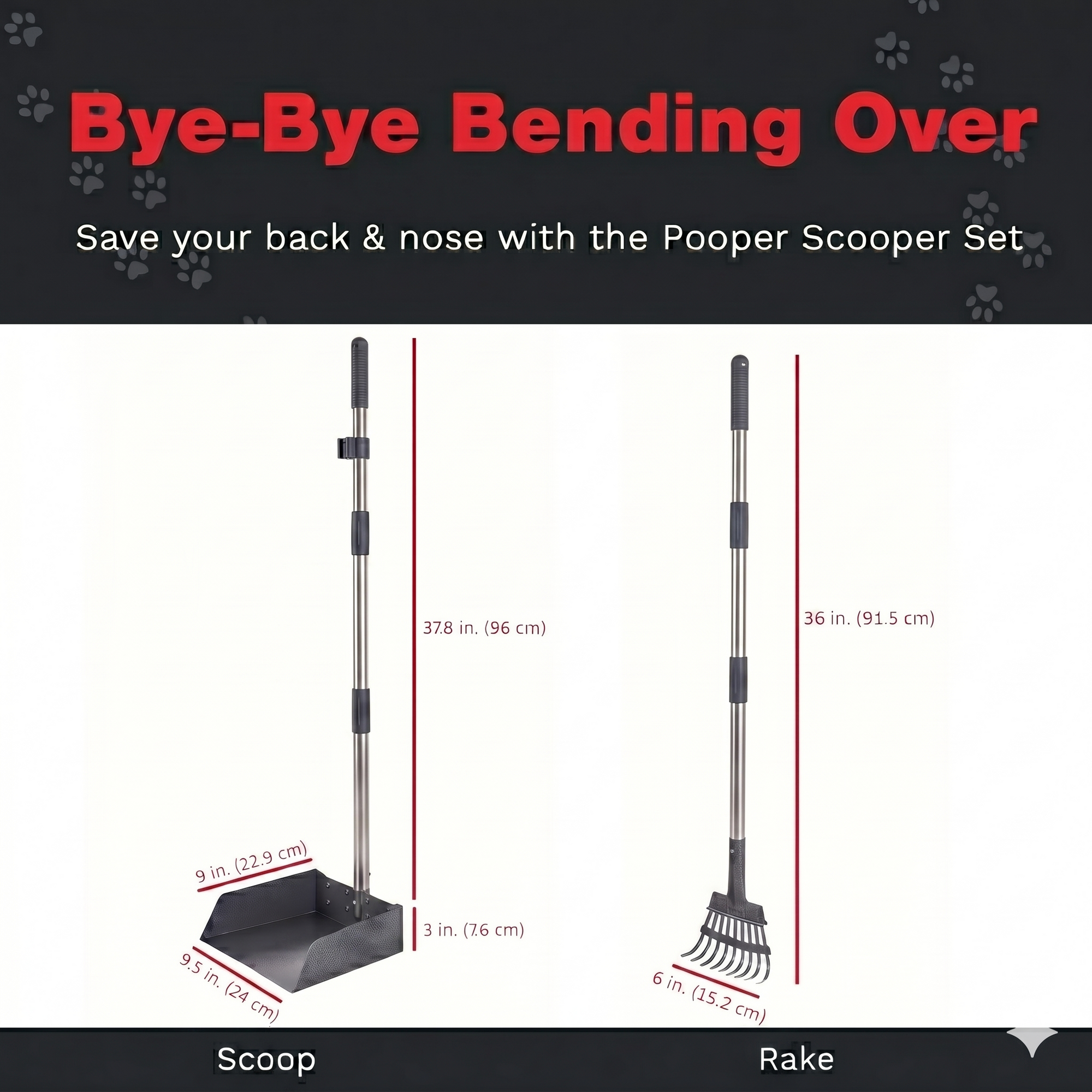 Pawler Pooper Scooper for Large Dogs | Long-Handle Rake &amp; Extra Large Tray Set