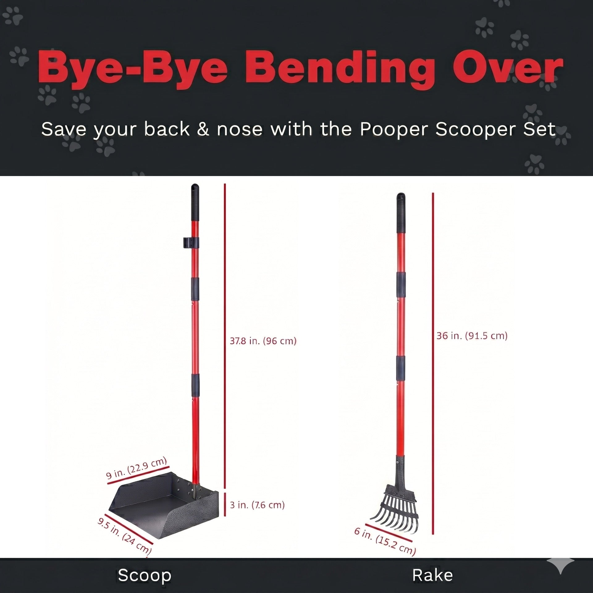 Pawler Pooper Scooper for Large Dogs | Long-Handle Rake &amp; Extra Large Tray Set