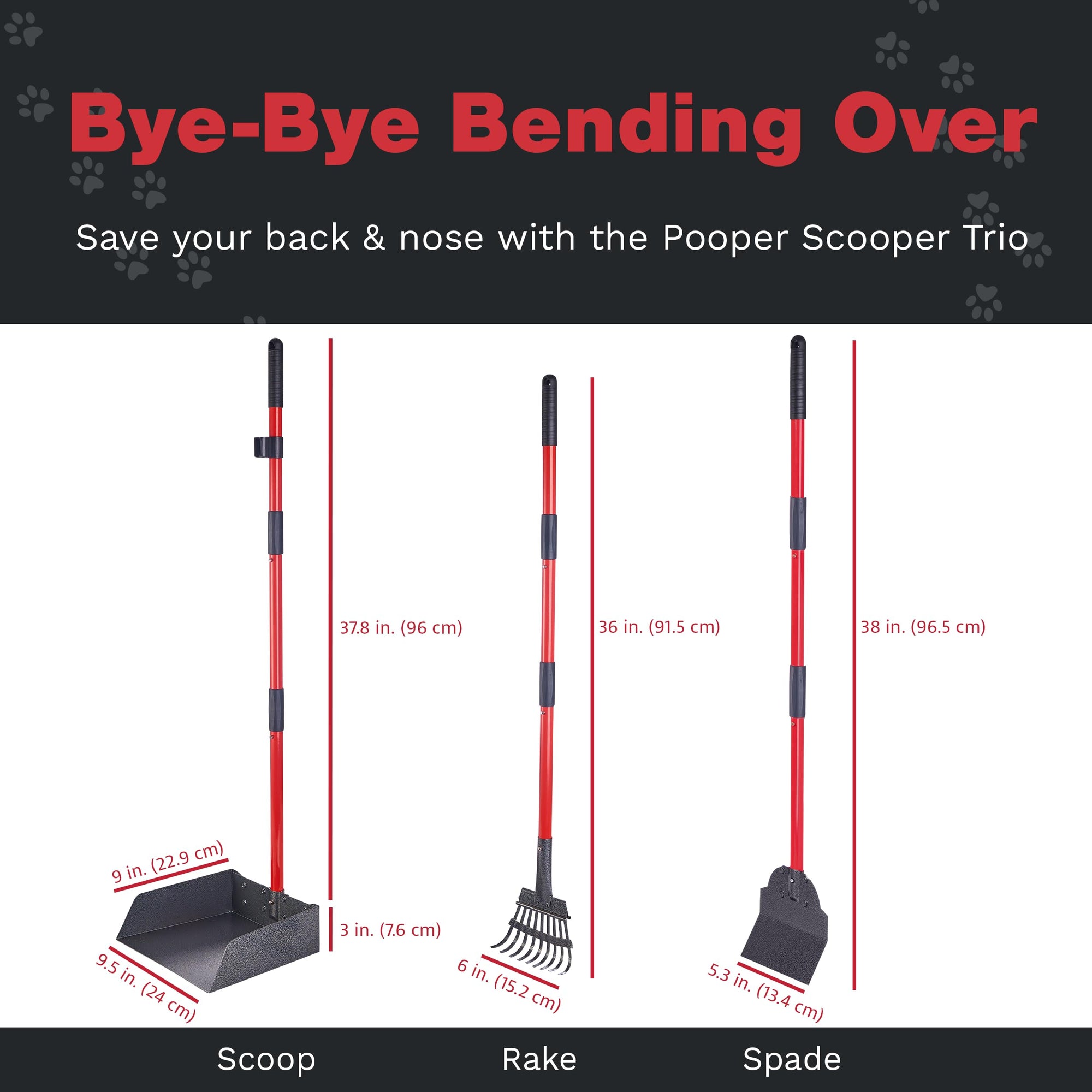 Pawler Pooper Scooper for Large Dogs | Long-Handle Rake, Spade &amp; Extra Large Tray Set